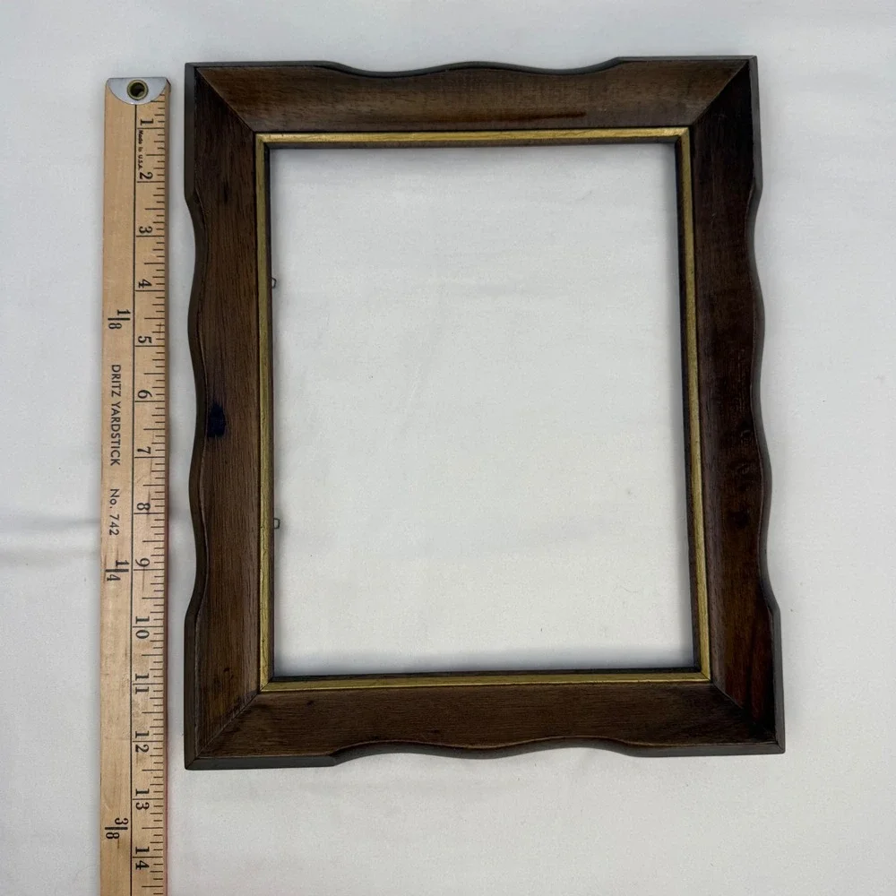 Vintage Scalloped Wood Picture Frame 8x10 Dark Brown Gold Trim Wavy Edge